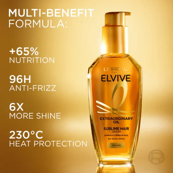L’ORÉAL PARIS ELVIVE EXTRAORDINARY HAIR OIL TREATMENT, NON-STICKY SERUM FOR DRY HAIR 100ML - Image 2