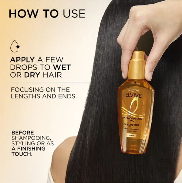 L’ORÉAL PARIS ELVIVE EXTRAORDINARY HAIR OIL TREATMENT, NON-STICKY SERUM FOR DRY HAIR 100ML - Image 3