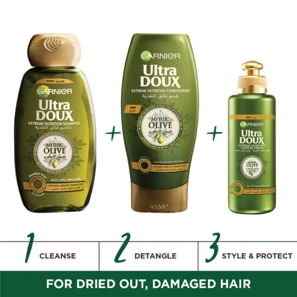 GARNIER ULTRA DOUX MYTHIC OLIVE EXTREME NOURISHING LEAVE IN HAIR CREAM - 200ML - Image 3